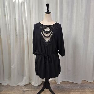 2/$30 Captiva‎ Black Swim Beach Cover Up Womens Size M Crochet Detail Resortwear